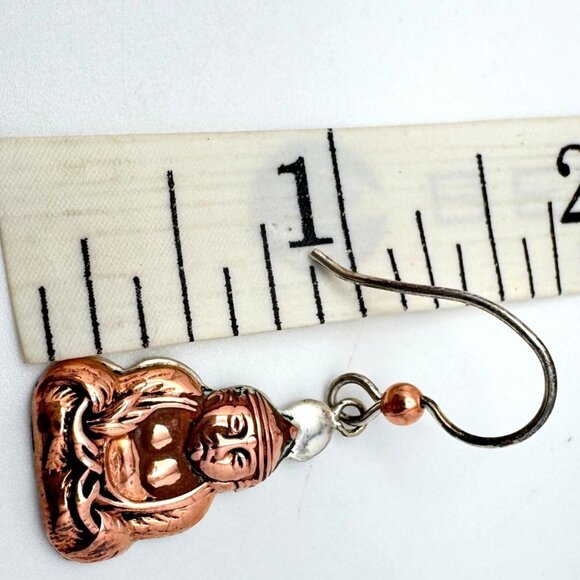 Moosepablos Handcrafted Sterling & Copper Buddha Earrings Signed - Picture 5 of 6